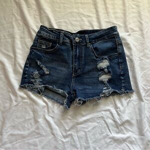 SHEIN Dark Blue Distressed Jean Shorts